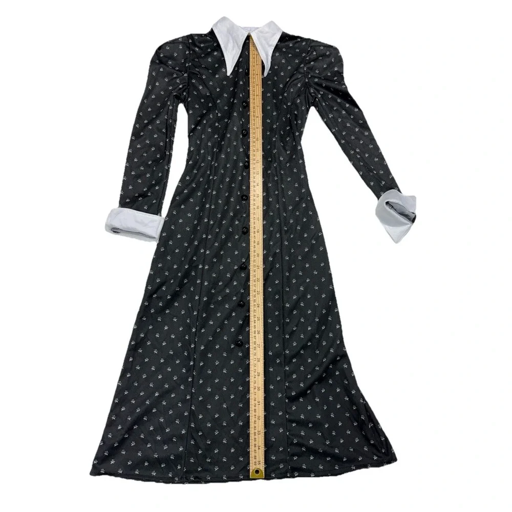 Child Wednesday Addams Black Collared Dress‎ Girls Halloween Costume No Tag READ